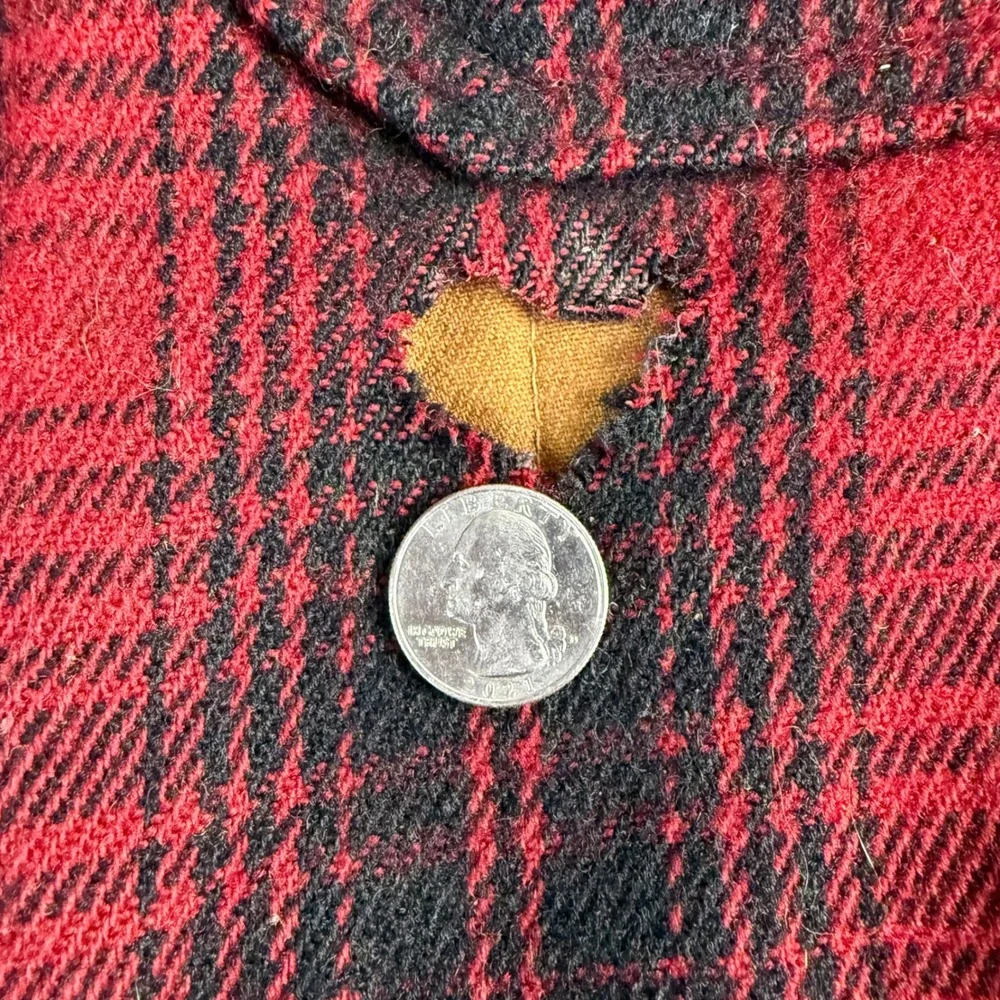 Vintage Woolrich Wool Hunting Jacket Red Shadow Plaid Thrashed Men's 42 USA Made